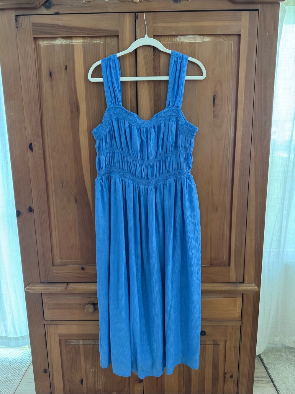 H&M Blue Smocked Midi Dress with Wide Straps